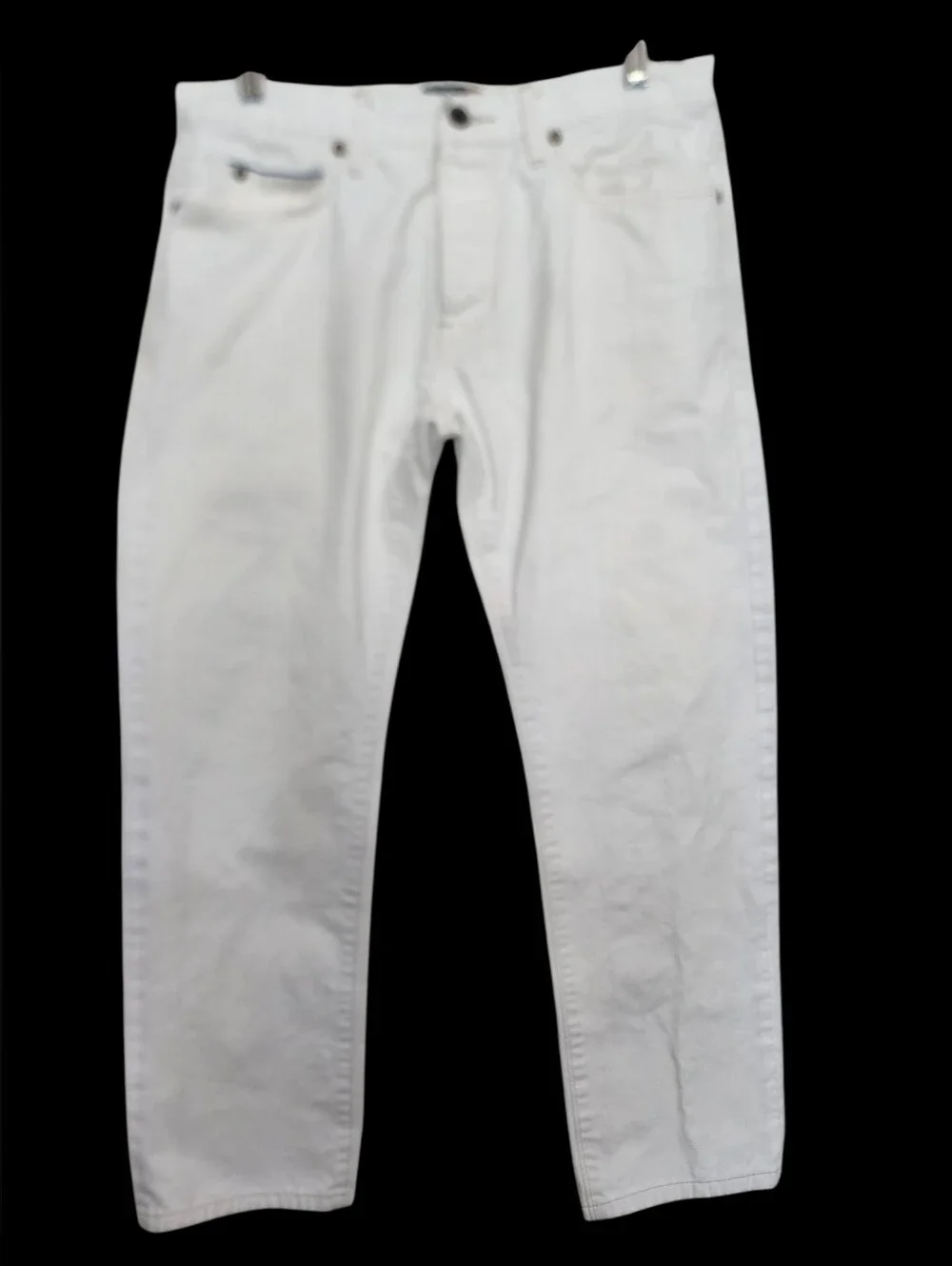 J.Crew 5 Pocket White Cotton Jeans Navy Contrast Stitch Button Front Fly 32 x 30